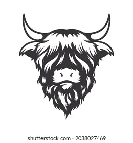 Highland cow head design on white background. Farm Animal. Cows logos or icons. vector illustration.