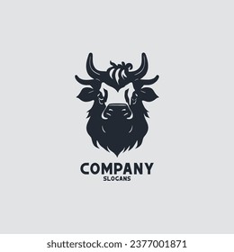 Highland cow head design on silhouette black and white isolated background. Farm Animal. Cows logos or icons. vector illustration