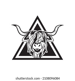 Highland Cow Head Logo Vector Design Template.