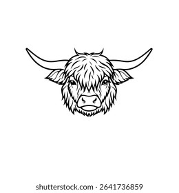 Highland cow head outline vector.