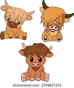 Highland Cow Head, Scottish Highland Cow Face, Farm Animal Wrendale Cow Bundle Kids