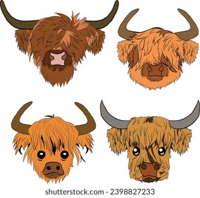 Highland Cow Head, Scottish Highland Cow Face, Farm Animal Wrendale Cow Bundle