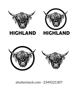 Highland cow head vector, highland logo, highlan cow design