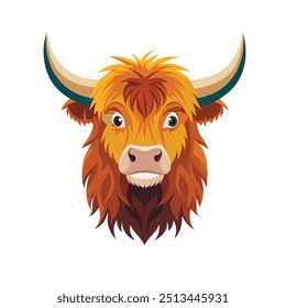highland cow with horns vector 