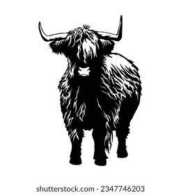 highland cow silhouette design. farm animal sign and symbol.