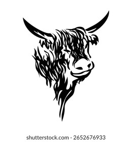 highland cow silhouette design. farm animal sign and symbol.