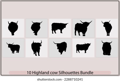 Highland Cow silhouette,Vector Illustrated portrait of Highland cattle,Yak Head Silhouette Scottish Highland Cattle