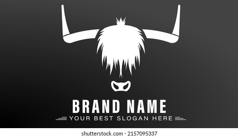 Highland cow vector illustration black background