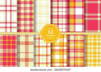 Highland Gold Tartan patterns fabric texture. Modern Rich Amber Seamless Tartan Set of 12