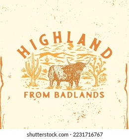 highland illustration desert graphic land design cow vintage badge t shirt