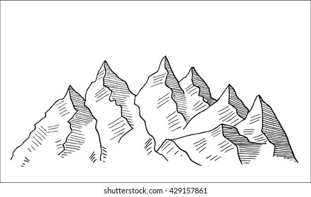 Highland mountain peaks scenery sketch  vector illustration 