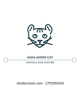 highlander cat vector line icon. Simple element illustration. highlander cat outline icon from cat breeds concept. Can be used for web and mobile
