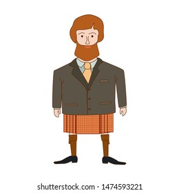 Highlander. Cute scotsman in national clothes. Vector.