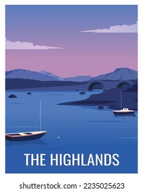 the highlands vector illustration background. travel to scotland europe.
vector illustration with color style for poster, postcard, art, print.