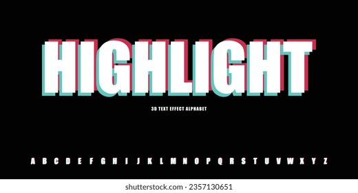 Highlight 3D Text Effects Neon Alphabet Font Typeface Vector Editable for Headline Breaking News TV Video