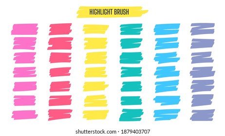 Highlight brush lines. Hand drawn yellow highlighter pen stroke line for word underline.