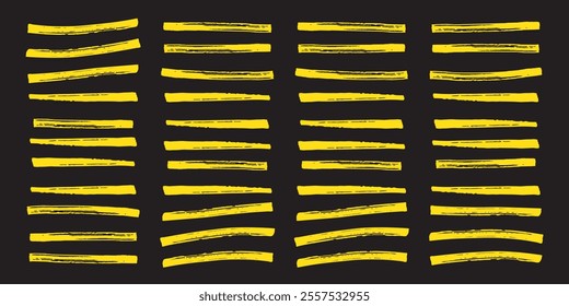 Highlight brush lines. Marker color stroke, brush pen hand drawn underline. Yellow watercolor hand drawn highlight set. Vector abstract graphic stylish element. Vector collection . 333