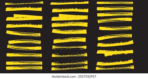 Highlight brush lines. Marker color stroke, brush pen hand drawn underline. Yellow watercolor hand drawn highlight set. Vector abstract graphic stylish element. Vector collection . 333
