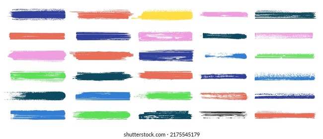 Highlight brush strokes is isolated on a white background. Brush stain or permanent marker pen stroke set. Select the brush lines. Marker color stroke, brush pen hand drawn underline.
