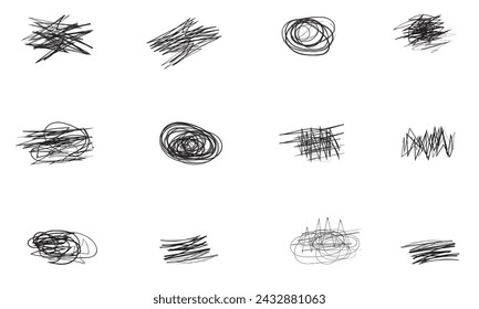 Highlight brush strokes is isolated on a white background. Brush stain or permanent marker pen stroke set. Select the brush lines. Marker color stroke, brush pen hand drawn underline. Vector files