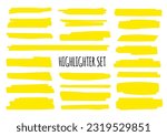 Highlight brush underline yellow marker vector pen. Stroke highlighter color set