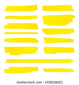 Highlight brush underline yellow marker vector pen. Stroke highligher color set