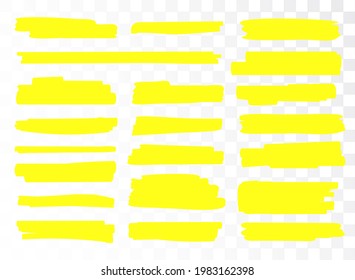 Highlight brush underline yellow marker vector pen. Stroke highlighter color set