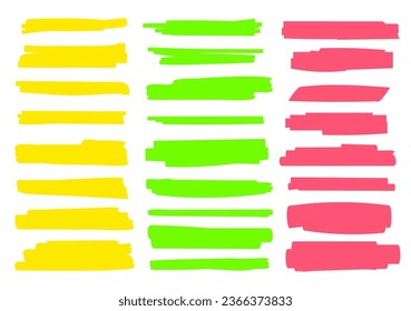 Highlight brush underline yellow red blue marker vector pen. Stroke highligher color set