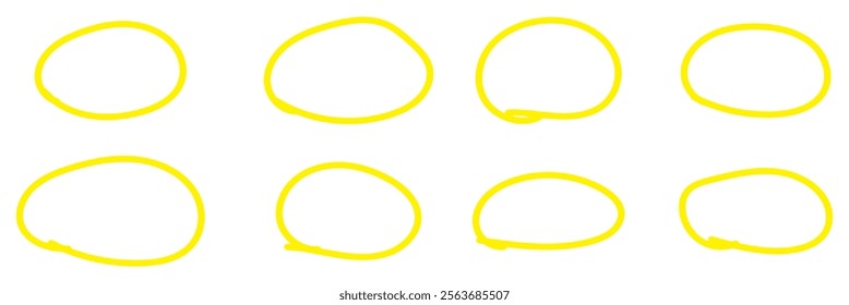 Highlight circle frames. Ellipses in doodle style. Yellow round rough thin frames. Vector elements for hand drawn diagrams , design eps 10