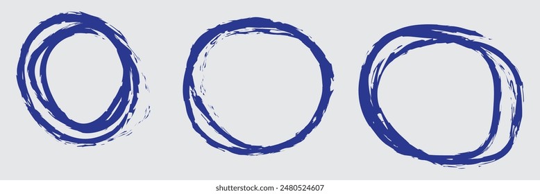 Highlight circle frames. For message note mark design element. Set hand drawn pencil or marker round circles line sketch set. Circular scribble doodle oval. Vector illustration. Transparent background