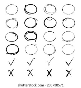 highlight circle set, check mark, wrong mark set