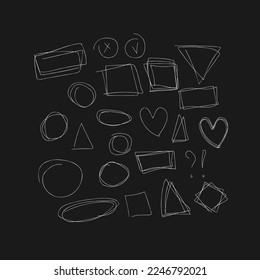 Highlight circles chalk. Hand drawn frames. Scribbles and scrawls borders.