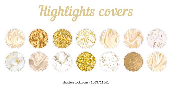Highlight Cover Big Set, Minimal Marble Texture Background Collection, Story Layout, Gold Frame Template, Vector Badge For Shop In Social Media, Luxury Design Large Collection