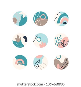 Highlight cover set, abstract floral botanical icons for social media. Vector illustration