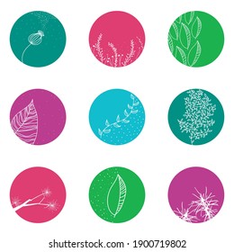 Highlight cover set, abstract floral botanical icons for social media. Vector illustration