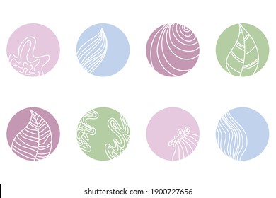 Highlight cover set, abstract floral botanical icons for social media. Vector illustration