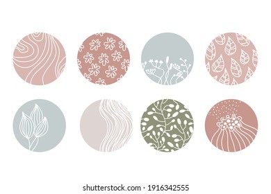 Highlight cover set, abstract floral botanical icons for social media. Vector illustration