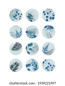 Highlight cover set, abstract floral botanical icons for social media. Vector illustration
