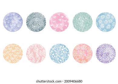 Highlight cover set, abstract floral botanical icons for social media. Vector illustration. watercolor design. Set of Instagram Story Highlights Covers Icons. Colorful watercolor background 