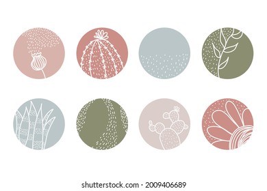 Highlight cover set, abstract floral botanical icons for social media. Vector illustration