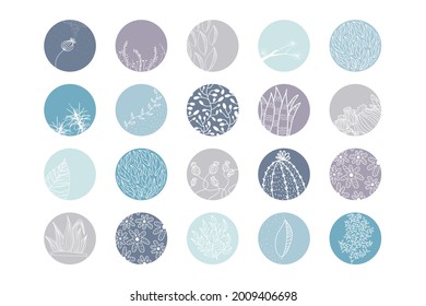 Highlight Cover Set, Abstract Floral Botanical Icons For Social Media. Vector Illustration. Watercolor Design. Set Of Instagram Story Highlights Covers Icons.