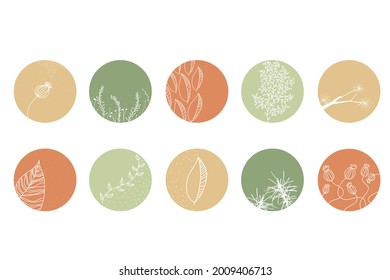 Highlight Cover Set, Abstract Floral Botanical Icons For Social Media. Vector Illustration