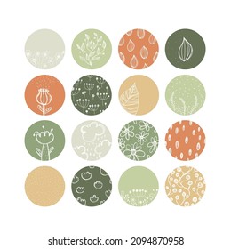 Highlight cover set, abstract floral botanical icons for social media. Vector illustration