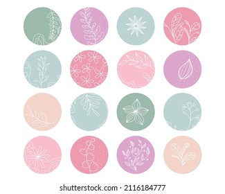 Highlight cover set, abstract floral botanical icons for social media. set flower icons templates - social media story highlights cover in trendy linear style