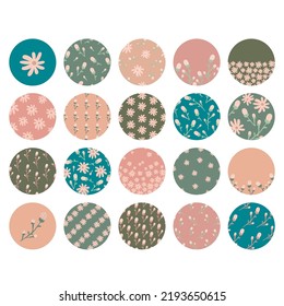 Highlight cover set, abstract floral botanical icons for social media. boho style. Vector illustration