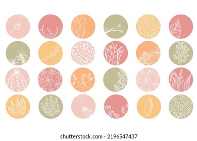 Highlight Cover Set, Abstract Floral Botanical Icons For Social Media. Vector Illustration. Watercolor Design. Set Of Instagram Story Highlights Covers Icons.