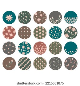 Highlight cover set, abstract floral botanical icons for social media. boho style. Vector illustration