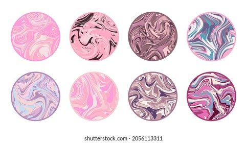 Conjunto de cubiertas de resaltado, colección de fondo de textura de mármol rosa mínimo, disposición de la historia, plantilla de marco de rosa dorado, placa vectorial para tienda en medios sociales, diseño de lujo