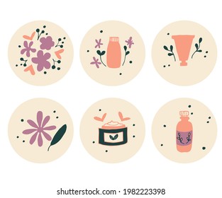 Resaltar fondos de cobertura. Conjunto de íconos de belleza, spas, salones de belleza o cosmetólogos. Ilustración a la moda del doodle.