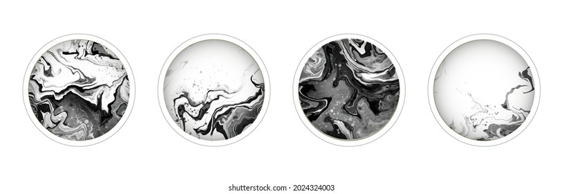 Highlight covers backgrounds. Set of marble design templates. White and black colors. Use as a backdrop for icons and text 